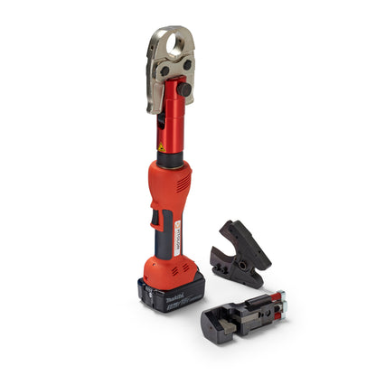 Side view of the Vitolon V5-AM-S battery-powered hydraulic multi-tool with 18V Makita battery.