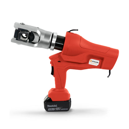 Front view of the Vitolon VB400-AP-P-DID battery-powered hydraulic crimper with 18V Makita battery.
